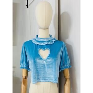 Chrissa Sparkles Size 2X Blue Velvet Heart Cutout Crop Top